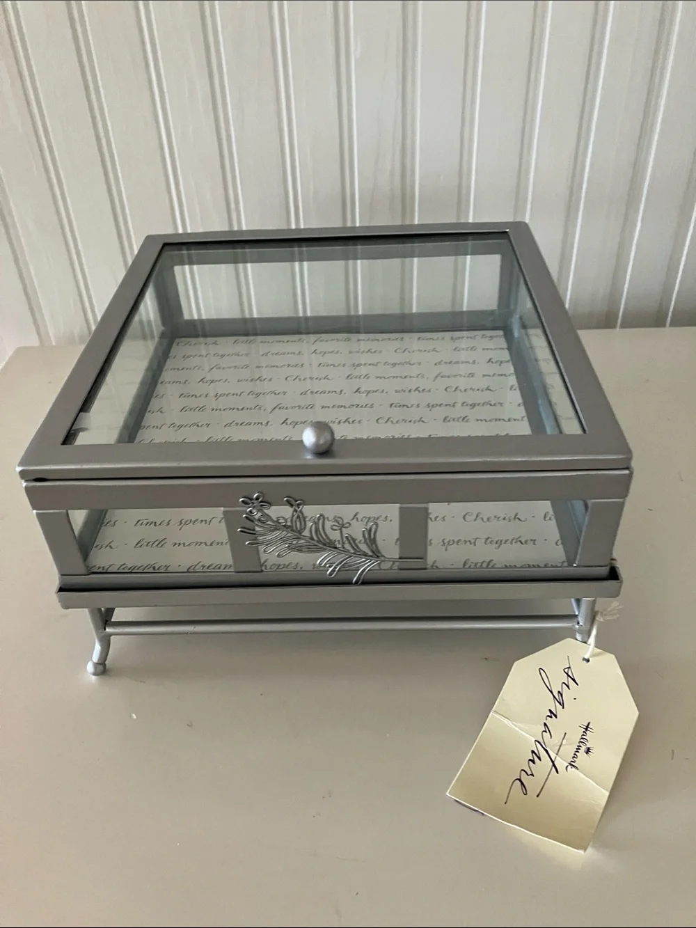 Hallmark Silver Glass Jewelry:Trinket Display Box with Decorative Trim